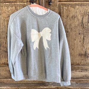 Gray Sweatshirt with White Bow